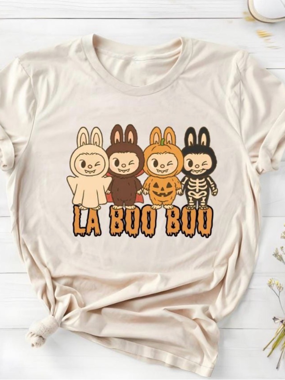 Halloween 'LA BOO BOO' Costume Graphic Tee - Cream labooboo Large